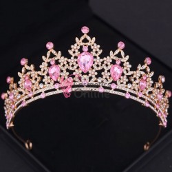 Coroana eleganta pentru mireasa CR012HH Aurie cu cristale Pink